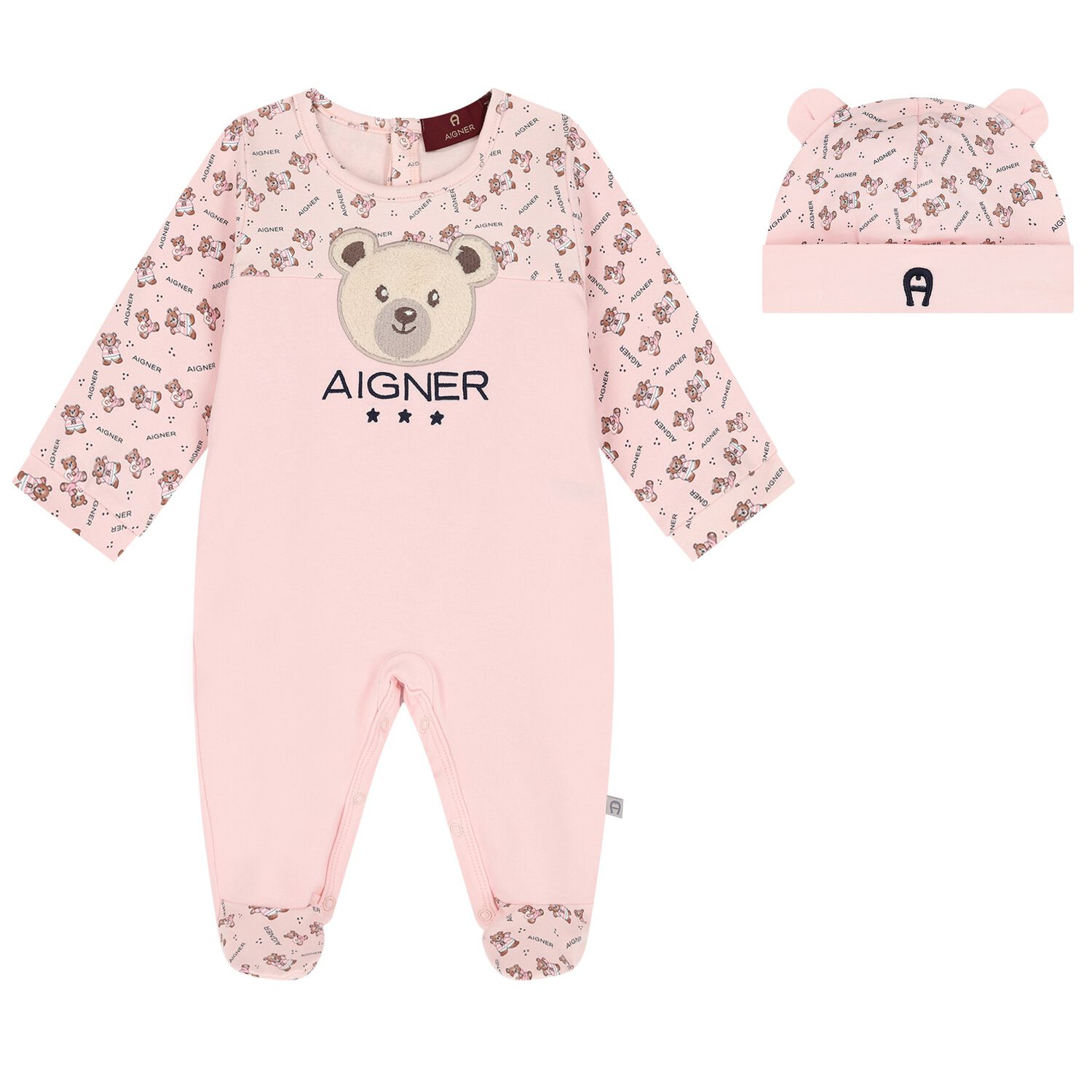 Baby Girls Pink Teddy Bear Logo Babygrow Set, 1, hi-res