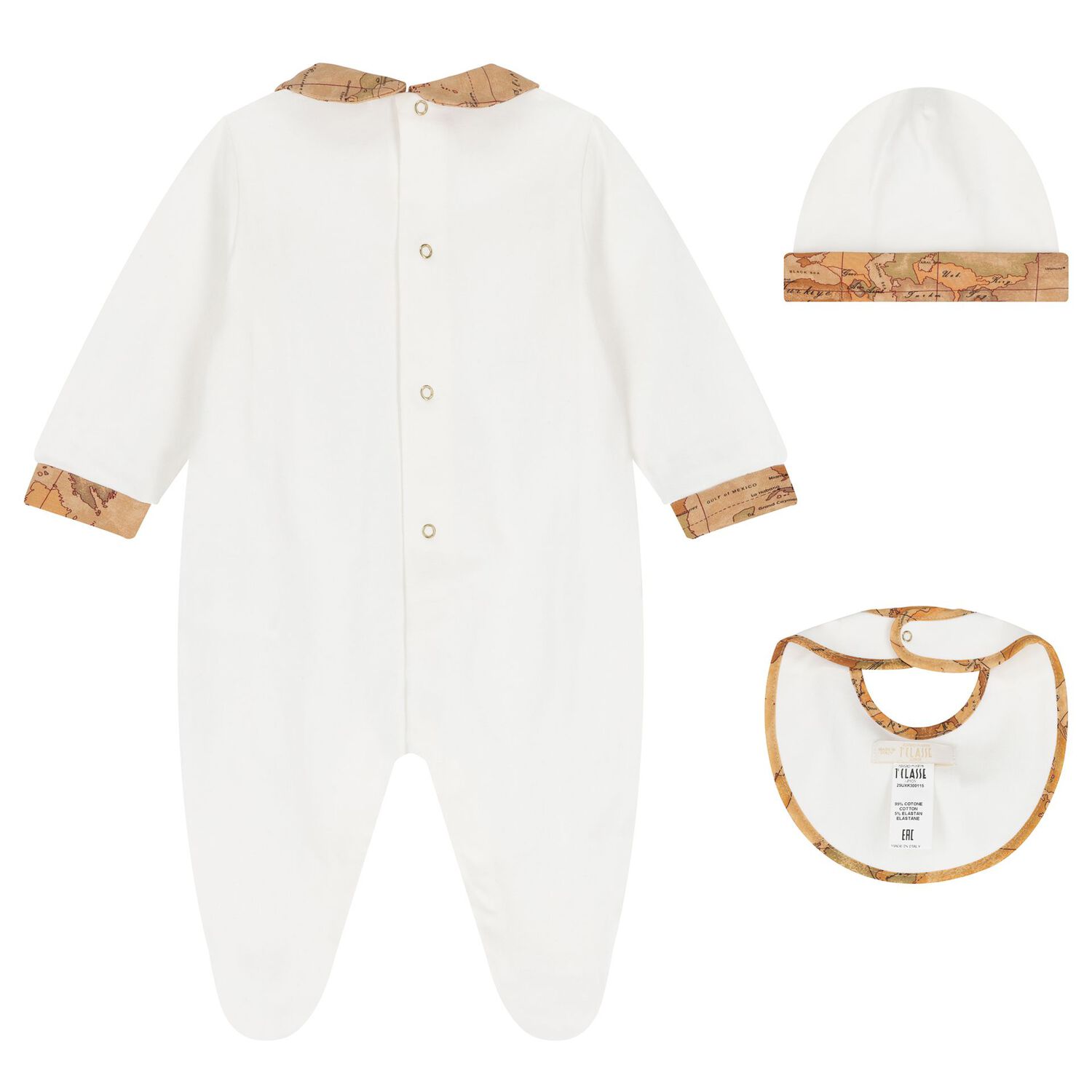 مجموعة هدايا ملابس الأطفال بنقشة خريطة جغرافية باللونين الأبيض والبيج, 3, hi-res