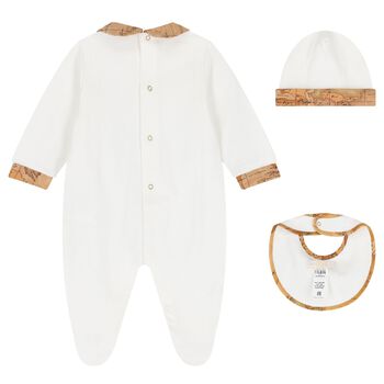 White & Beige Geo Map Babygrow Gift Set