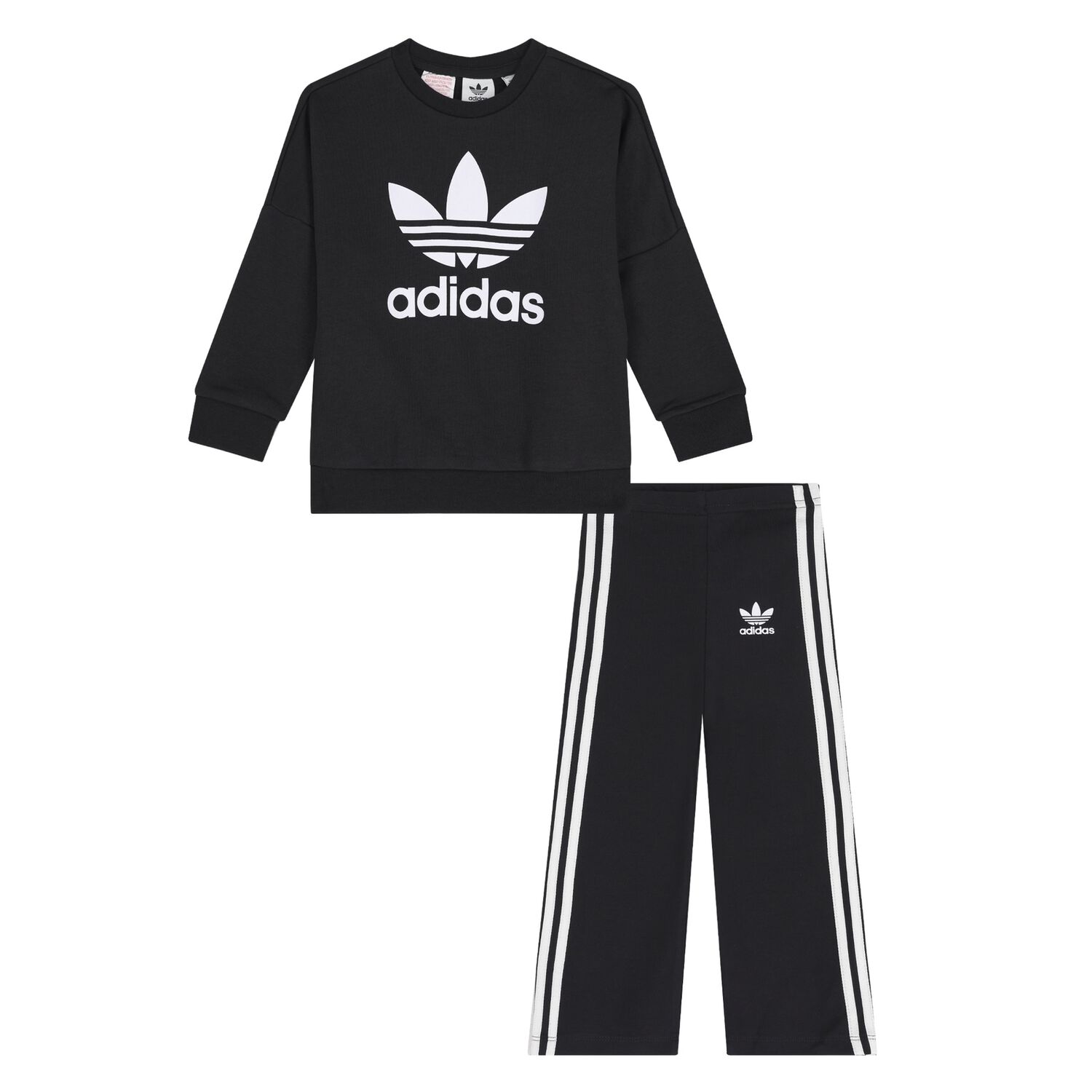 Younger Girls Black Trefoil Logo Leggings Set, 1, hi-res