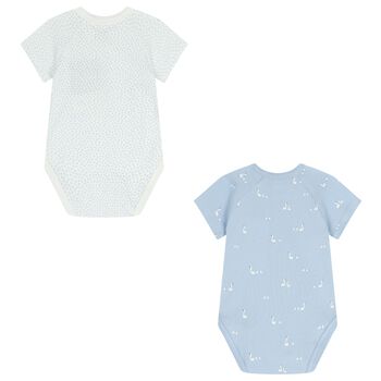Baby Boys White & Blue Bodysuits ( 2-Pack )
