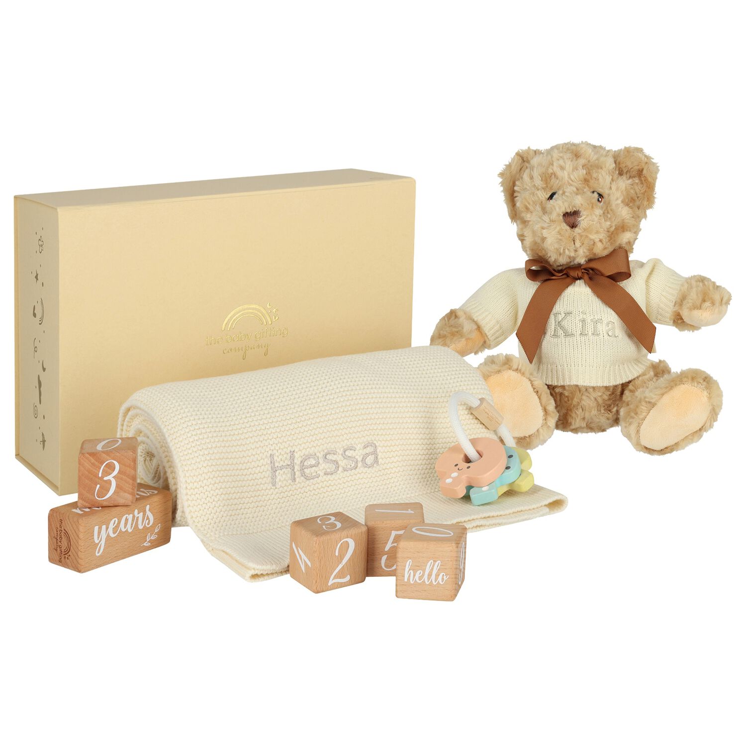Ivory Milestone Snuggles Personalised Baby Gift Set, 2, hi-res