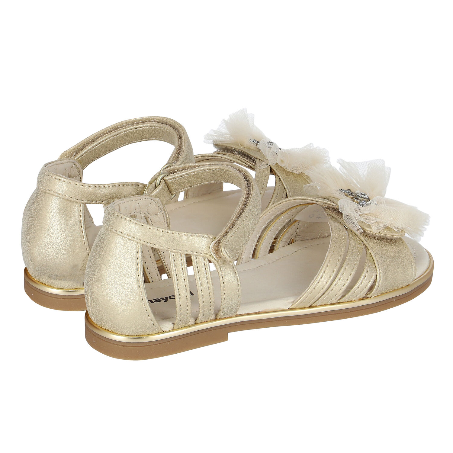 Girls Gold Bow Sandals, 1, hi-res