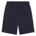 Boys Mini Me White & Navy Blue Logo Shorts Set, 1, hi-res