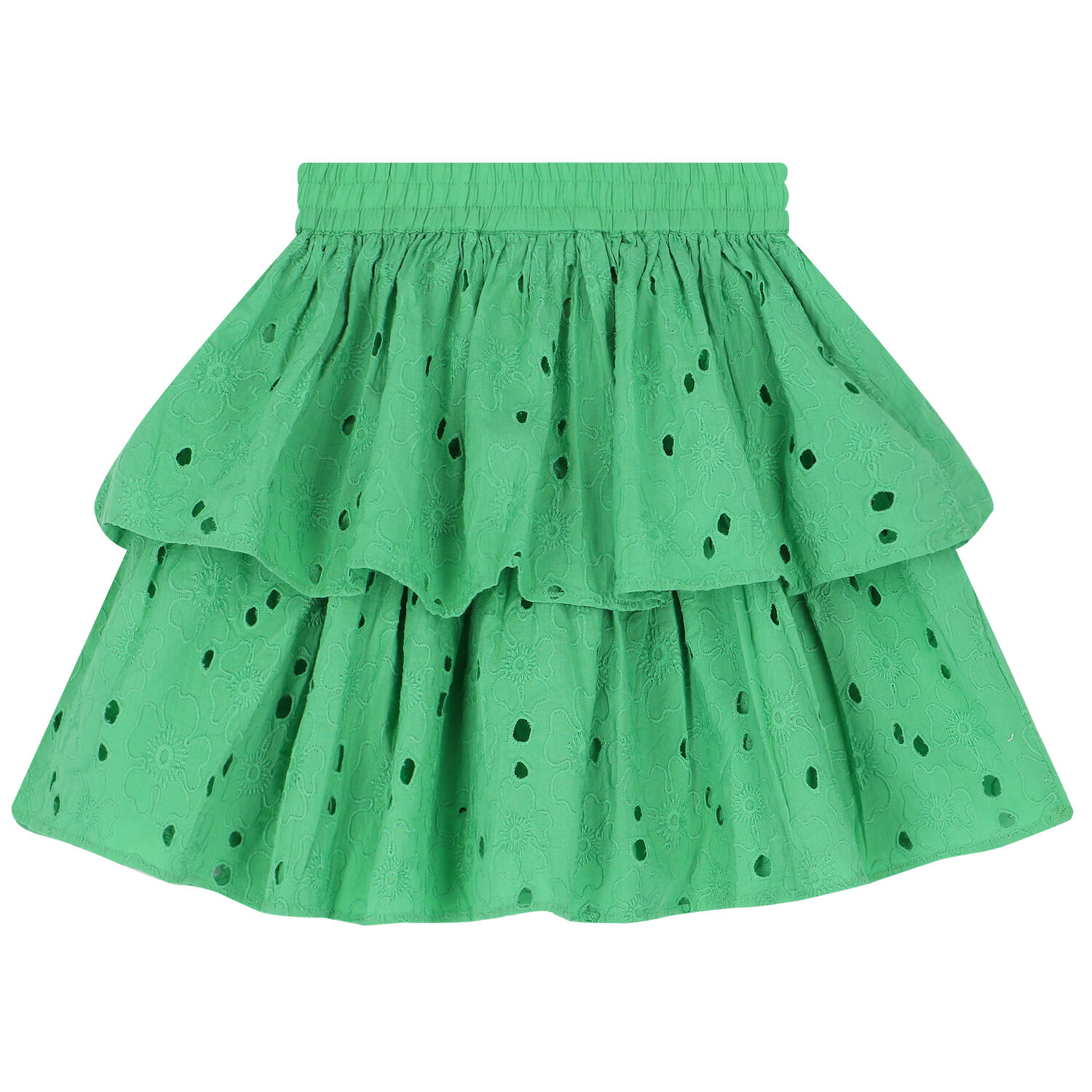 Girls Green Broderie Anglaise Skirt, 1, hi-res