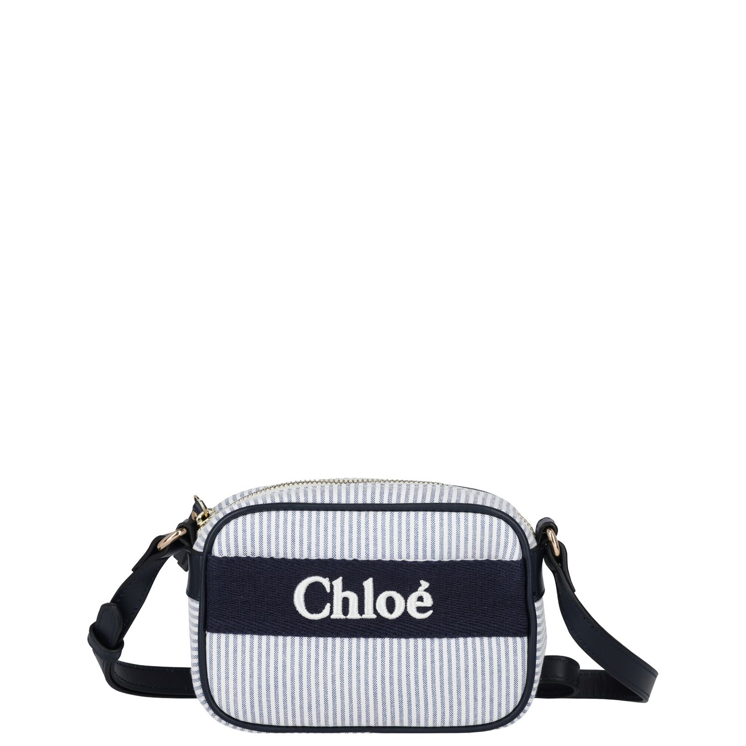 Girls White & Blue Logo Striped HandBag, 1, hi-res
