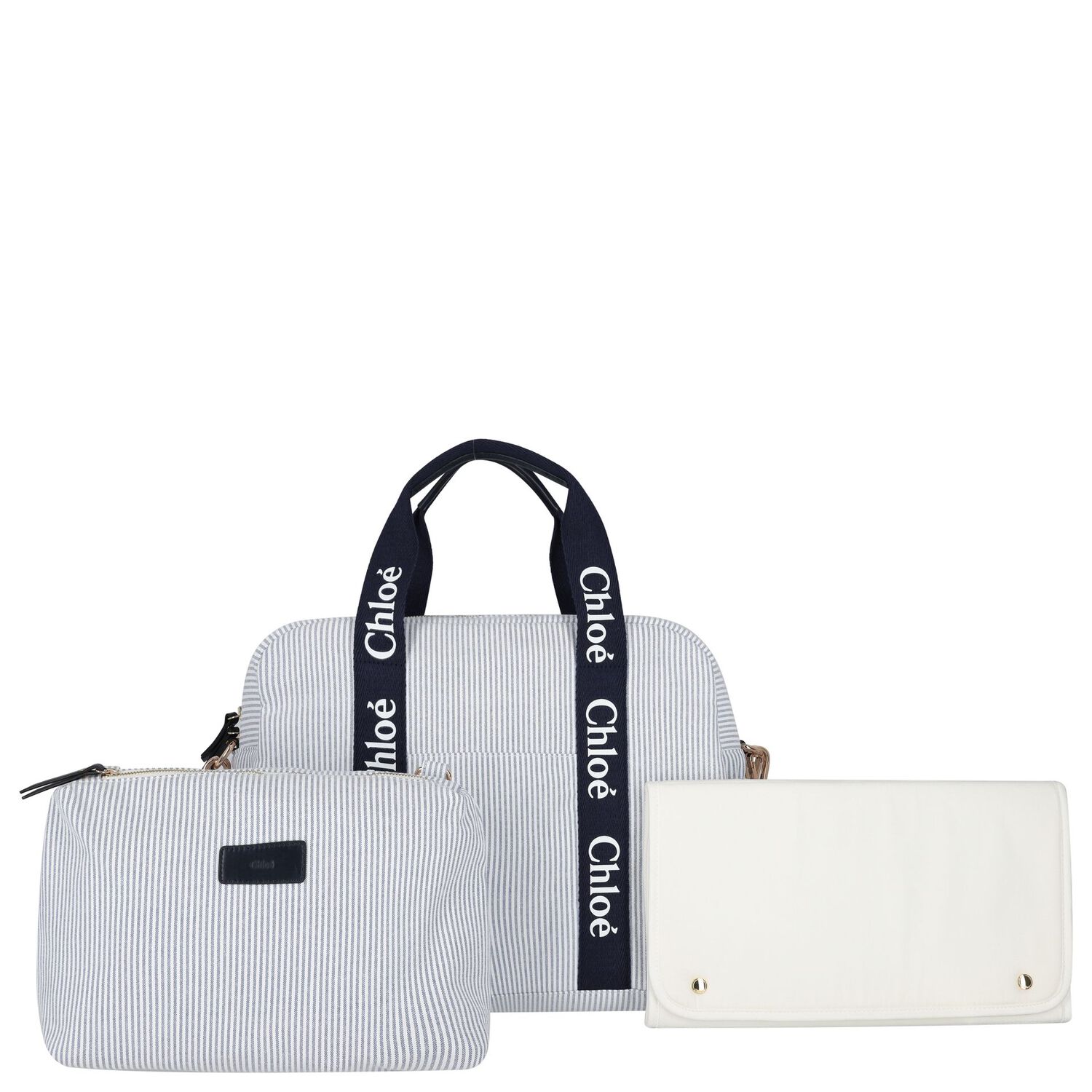 Baby Girls Blue Logo Striped Changing Bag, 1, hi-res