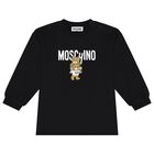 Younger Girls Black Teddy Bear Logo Dress, 4, hi-res