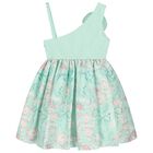 Girls Mint Green Floral Dress, 1, hi-res
