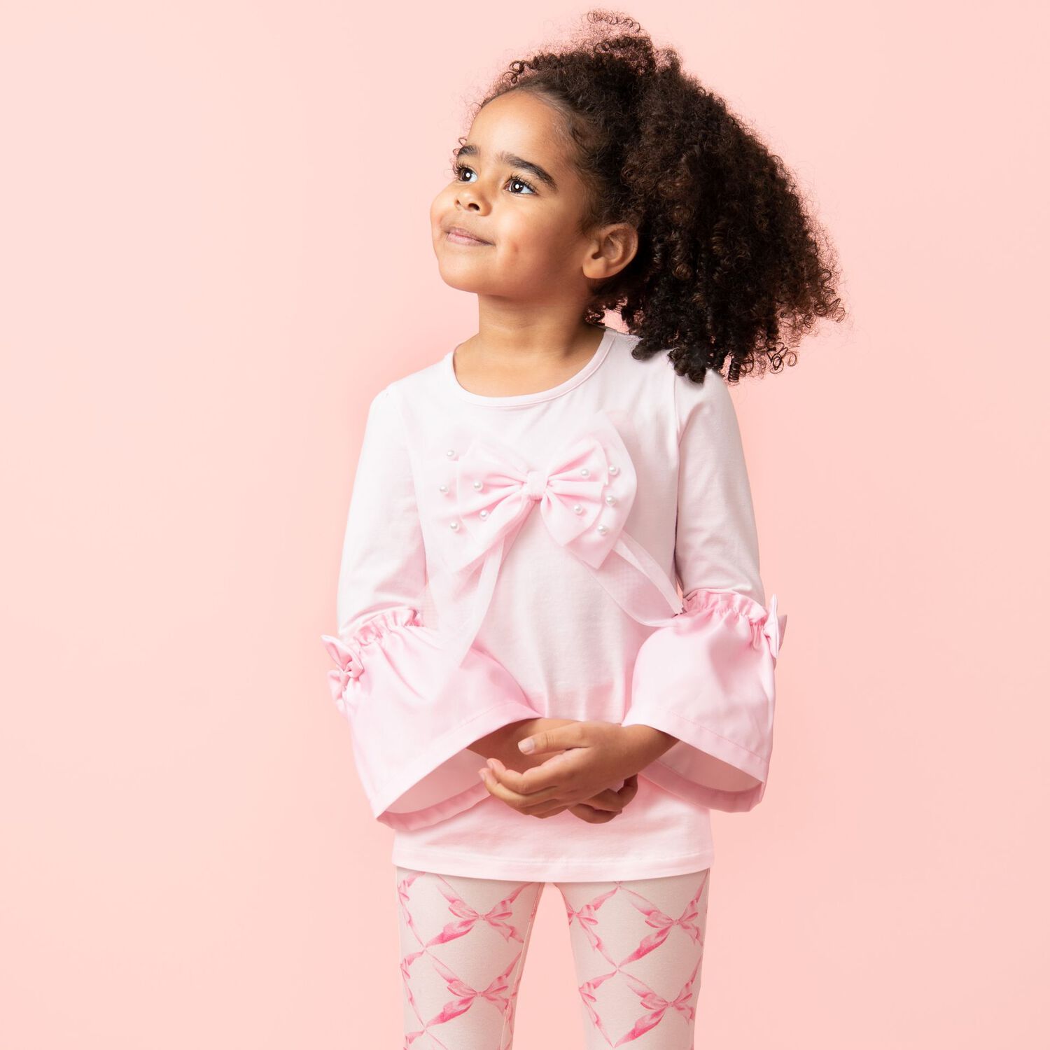 طقم ليغنز بنات بفيونكة باللون الوردي, 1, hi-res image number null