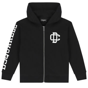 Black Logo Hooded Zip-Up Top