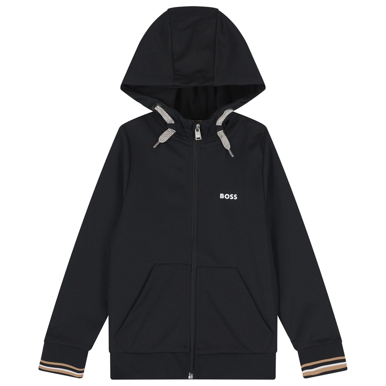 Boys Black Logo Hooded Zip Up Top, 1, hi-res image number null