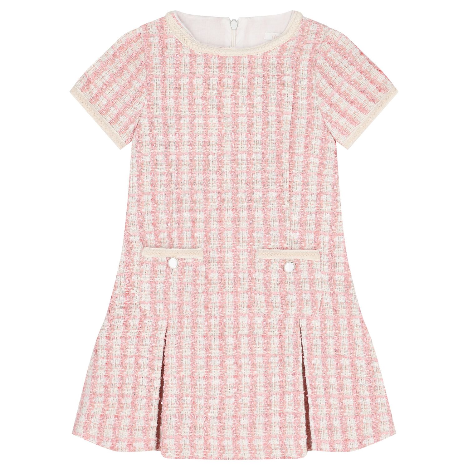 Girls Pink & Ivory Tweed Dress, 1, hi-res