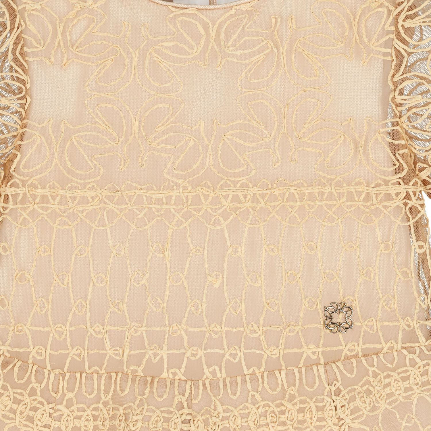 Girls Beige Embroidered Tulle Dress, 1, hi-res