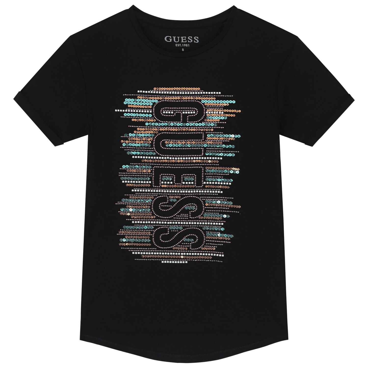 تيشيرت بنات مزين بالشعار باللون الأسود, 1, hi-res