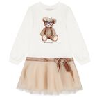 فستان بنات بطبعه تيدى بير باللون العاجى والبيج , 1, hi-res