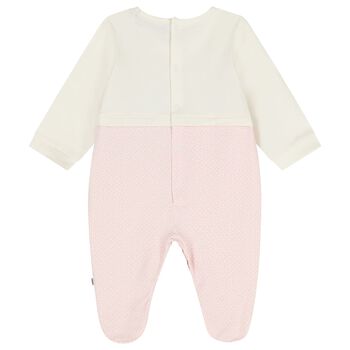 Baby Girls Ivory & Pink Teddy Bear Logo Babygrow