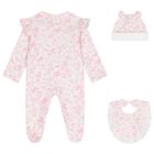 Baby Girls White & Pink Toile de Jouy Babygrow Set, 1, hi-res