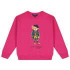 Girls Pink Polo Bear Sweatshirt, 1, hi-res