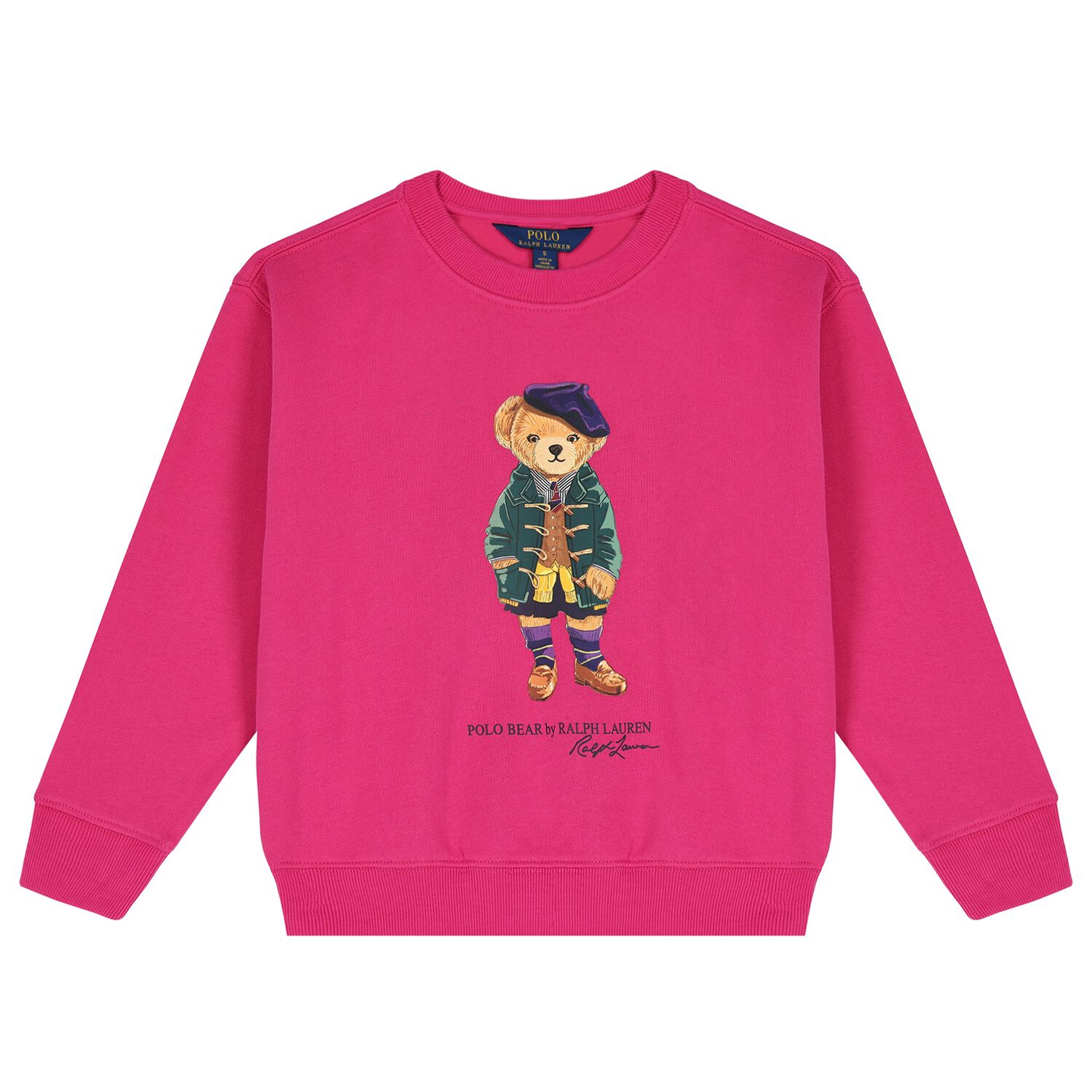 Girls Pink Polo Bear Sweatshirt, 1, hi-res