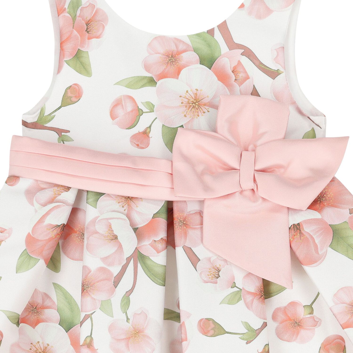 Younger Girls White Floral Satin Dress, 1, hi-res