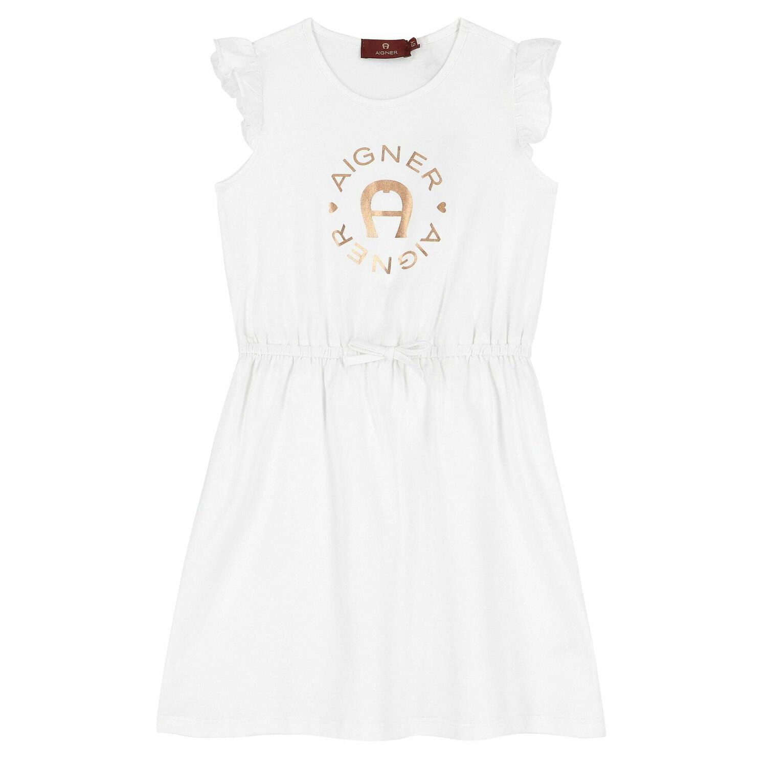 Girls White Logo Dress , 1, hi-res