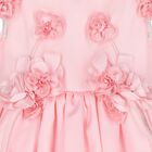 Girls Pink 3D Floral Satin Dress, 1, hi-res