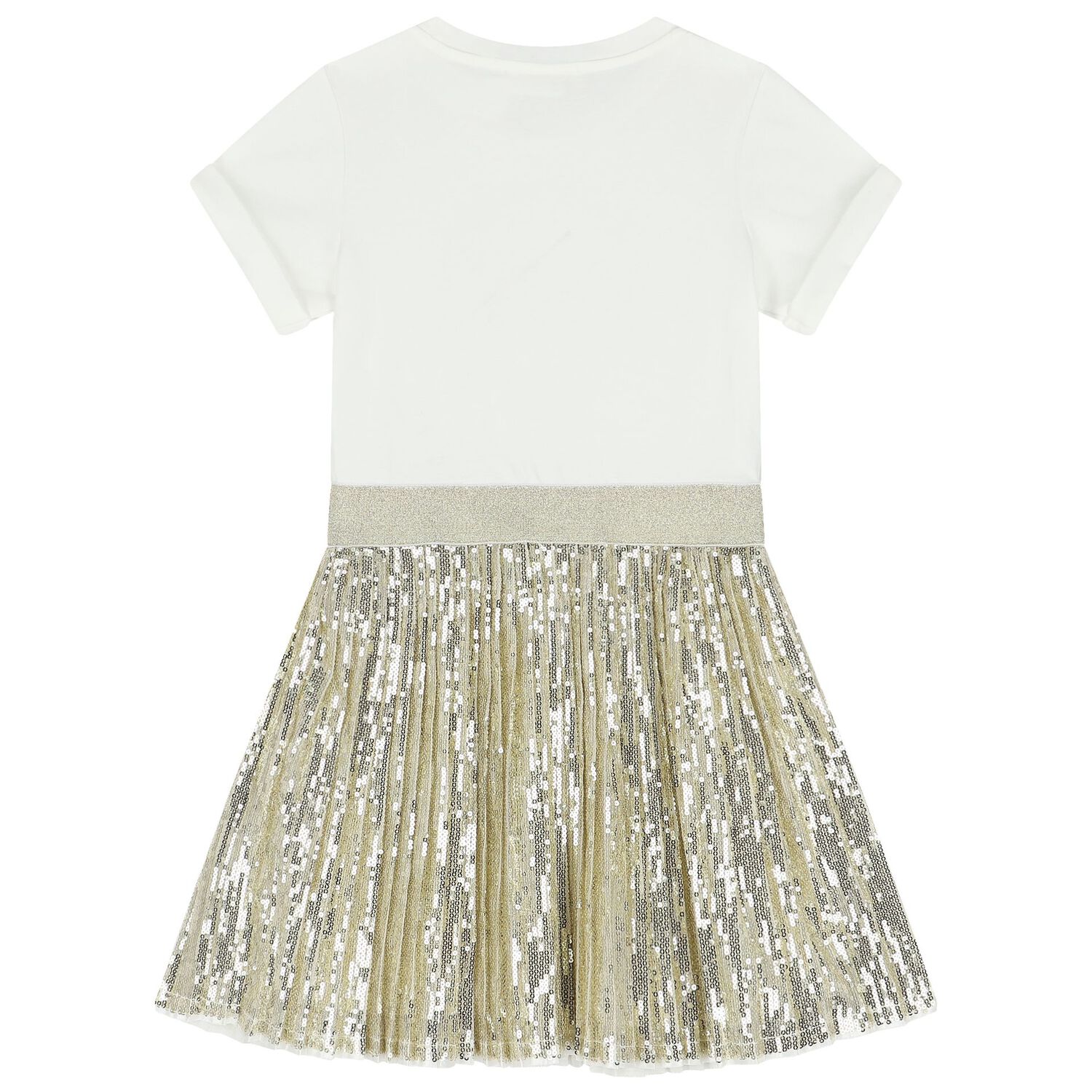 Girls Ivory & Gold Logo Sequin Dress, 2, hi-res image number null