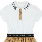 فستان بنات بولو مخطط  بطبعة خريطة باللون الأبيض والبيج , 1, hi-res