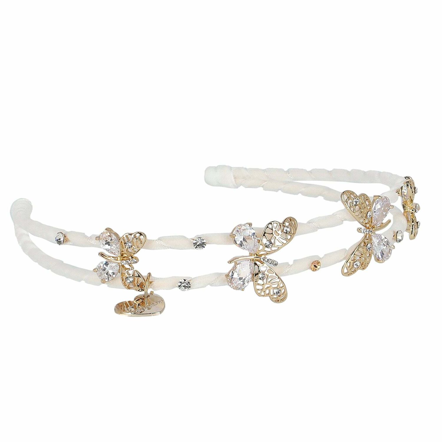 Girls White & Gold Butterfly Headband, 1, hi-res image number null