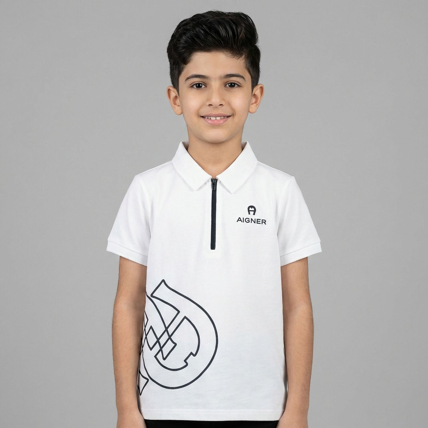Boys White Logo Polo Shirt , 1, hi-res