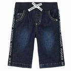Younger Boys Blue Denim Logo Shorts, 1, hi-res