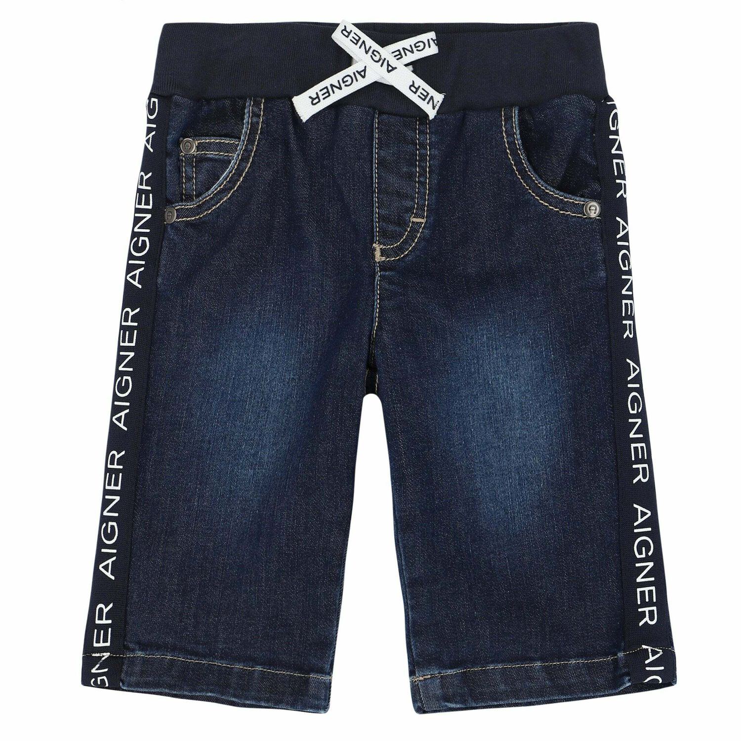 Younger Boys Blue Denim Logo Shorts, 1, hi-res