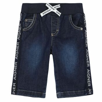 Younger Boys Blue Denim Logo Shorts