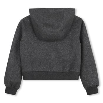 Girls Grey Hooded Zip Up Top