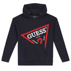 Boys Navy Logo Hooded Top, 1, hi-res