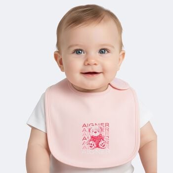 Baby Girls Pink Teddy Bear Logo Bib