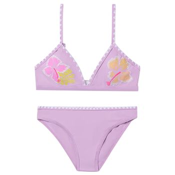 Girls Purple Embroidered Flower Bikini