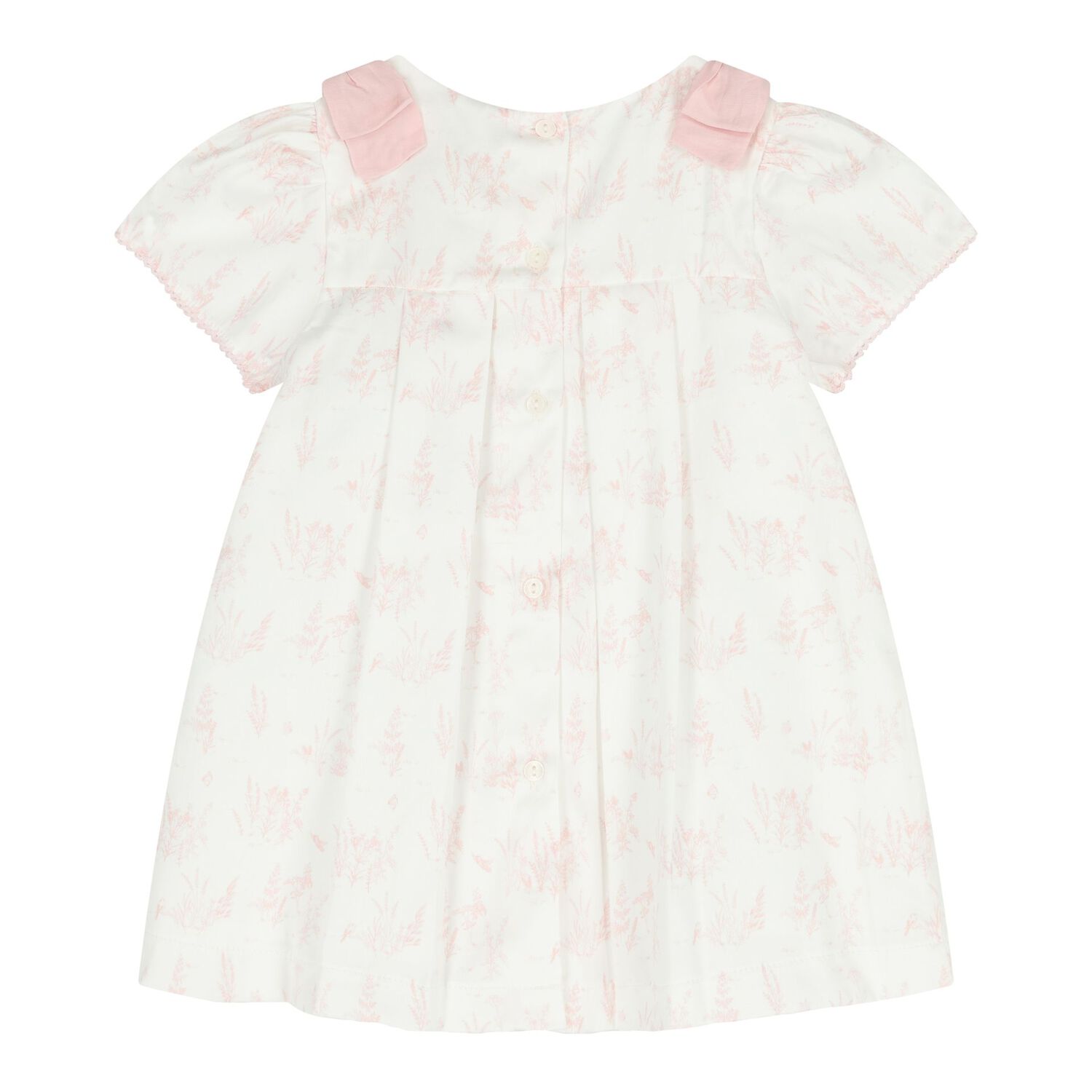 Baby Girls White & Pink Toile De Jouy Dress , 1, hi-res