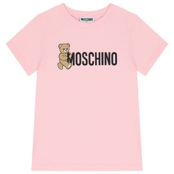 Girls Pink Teddy Bear Logo T-Shirt