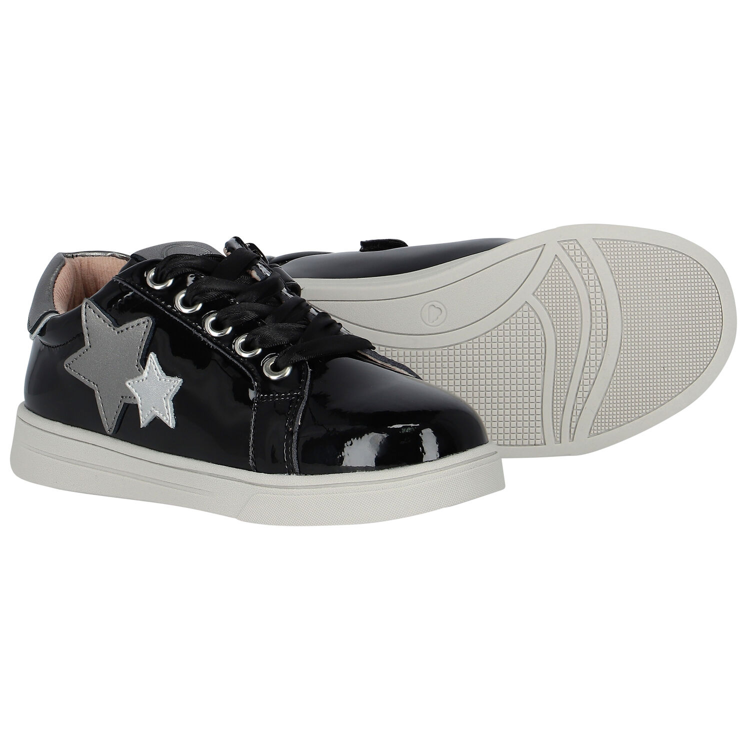 Girls Black & Silver Star Trainers, 2, hi-res image number null