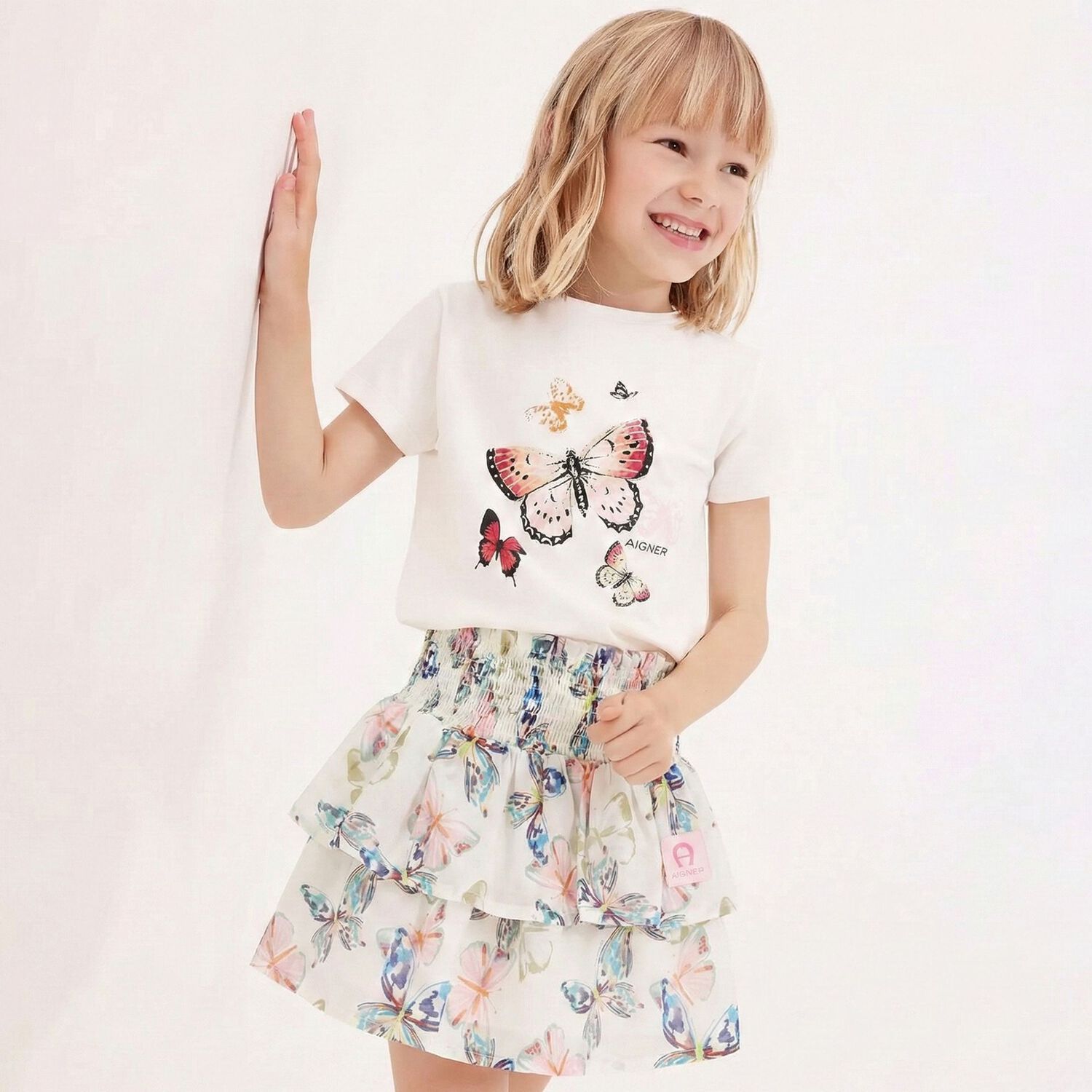 Girls Ivory Butterflies Logo Skirt, 1, hi-res