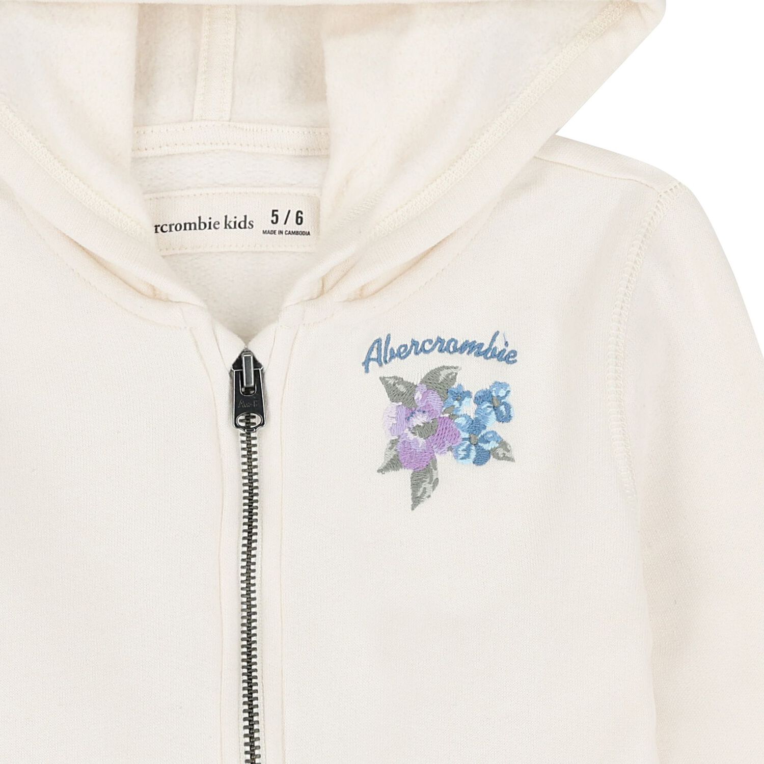 Girls Ivory Logo Hooded Zip Up Top, 1, hi-res