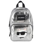 Girls Metallic Silver Logo Backpack, 1, hi-res