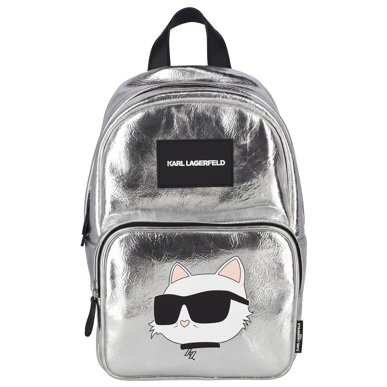 Girls Metallic Silver Logo Backpack, 1, hi-res