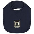 Baby Boys Navy Blue & Gold Logo Baby Bib, 3, hi-res
