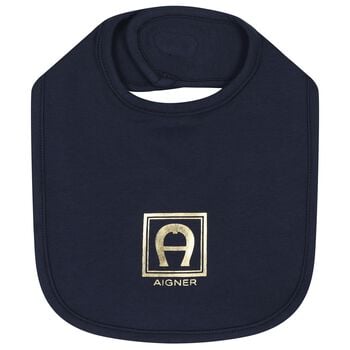 Baby Boys Navy Blue & Gold Logo Baby Bib
