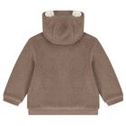Beige Teddy Bear Hooded Zip Up Top, 1, hi-res