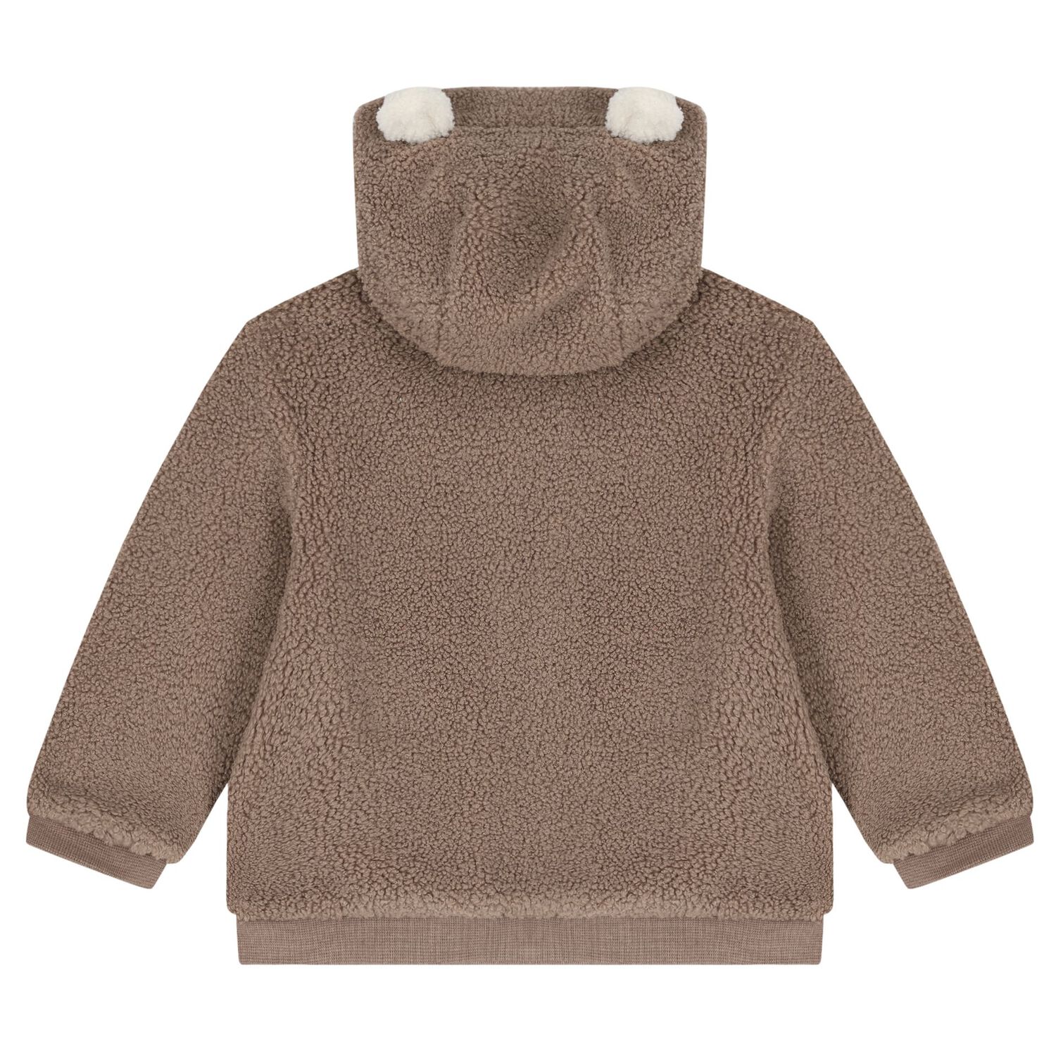 Beige Teddy Bear Hooded Zip Up Top, 1, hi-res