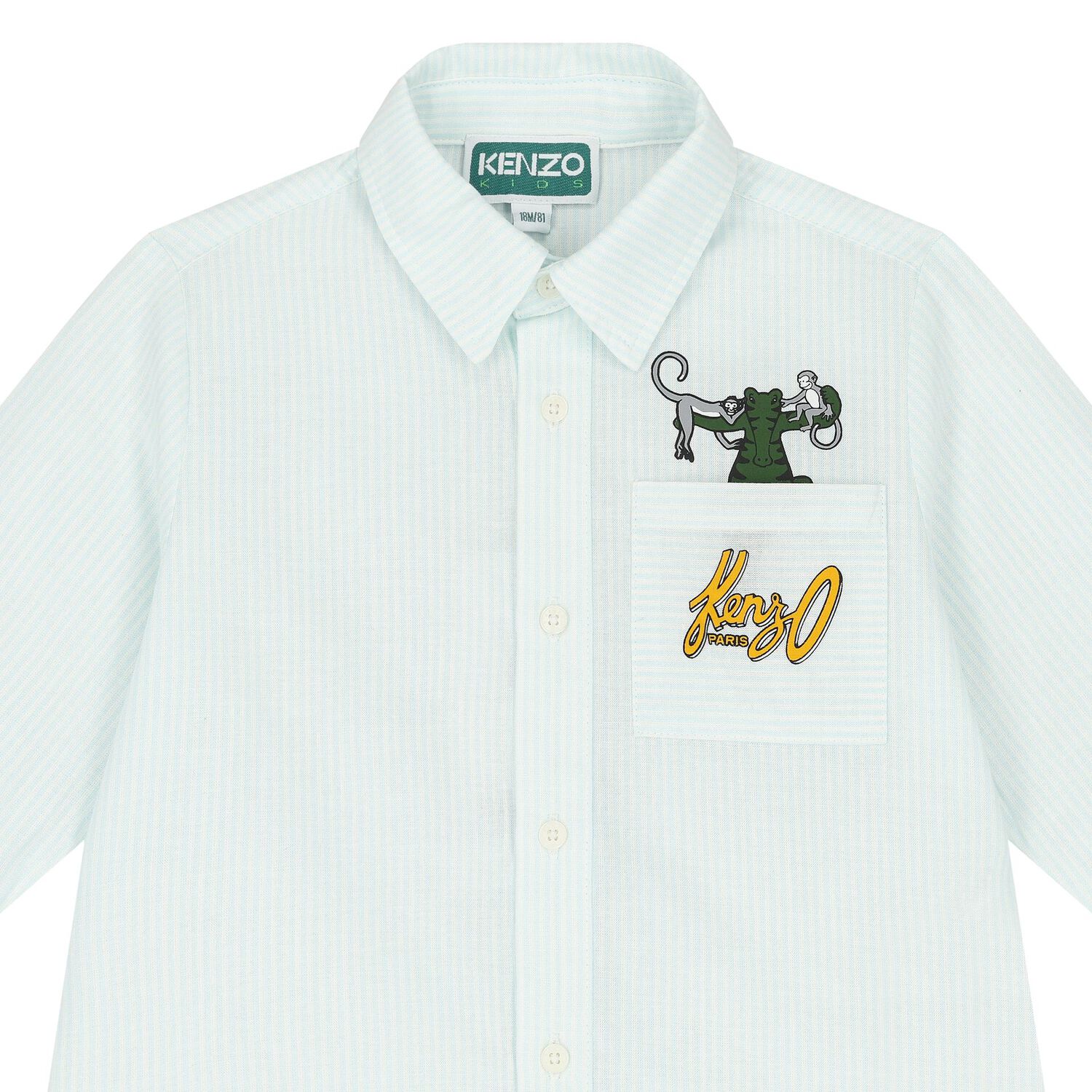 Younger Boys White & Green Logo Striped Shirt, 1, hi-res